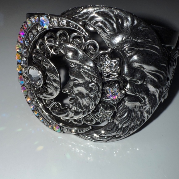 Kirks Folly Bracelet Wide Silver Tone Crystal Cuff Moon Phases Celestial - Picture 10 of 10